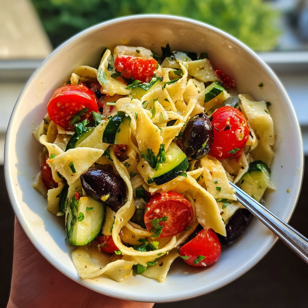 Mediterraner Nudelsalat Mit Oliven