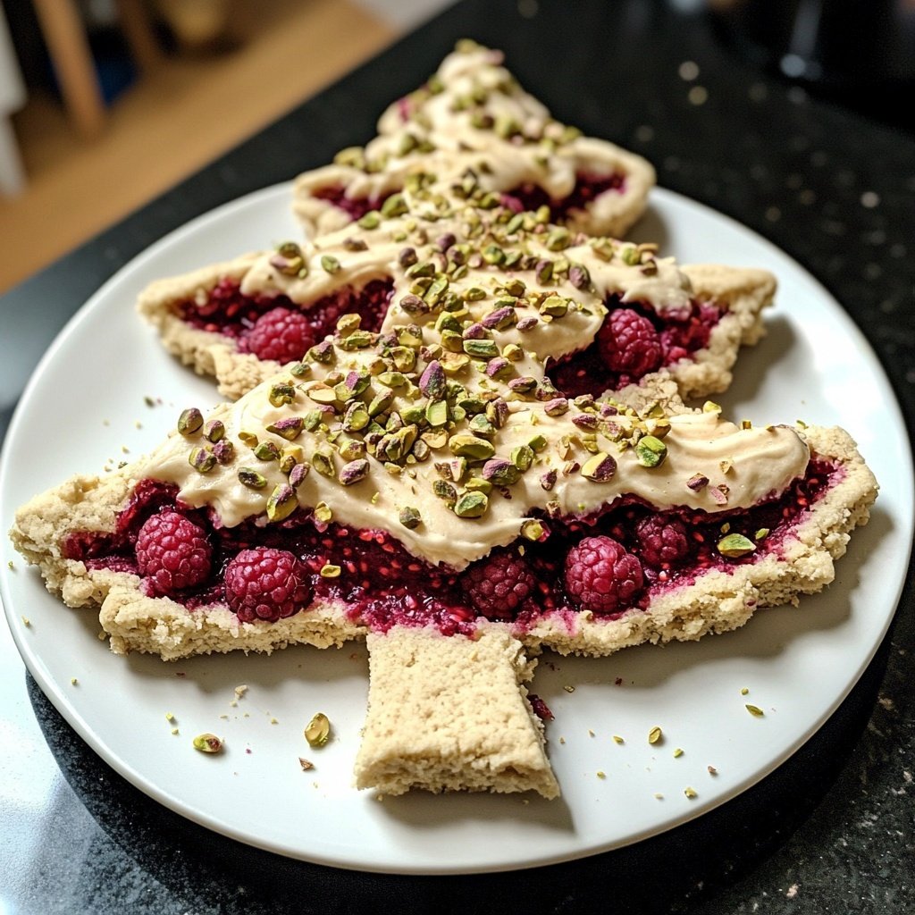 Pistazien-Tannenbäumchen mit Himbeerfüllung