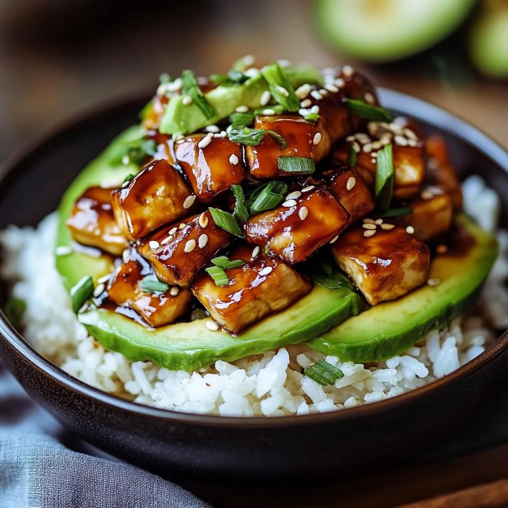 Teriyaki kip met avocado en rijststapel