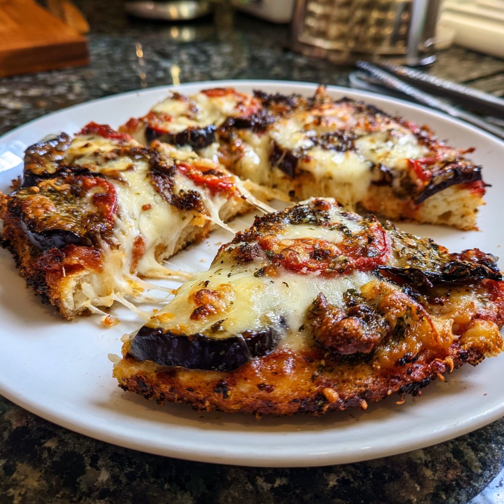 Pizza mit Aubergine und Mozzarella