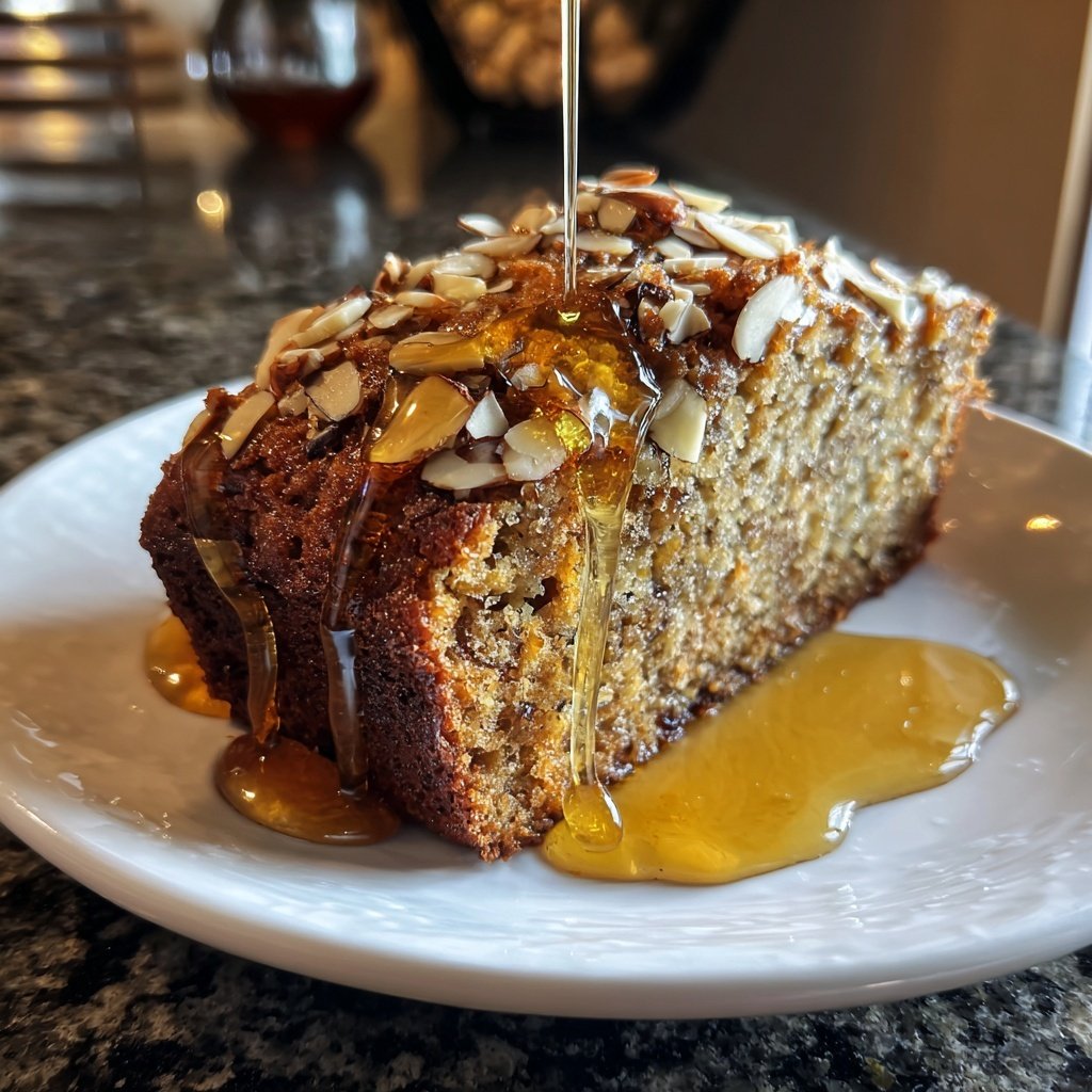 Bananenbrot mit Mandelstückchen und Honig