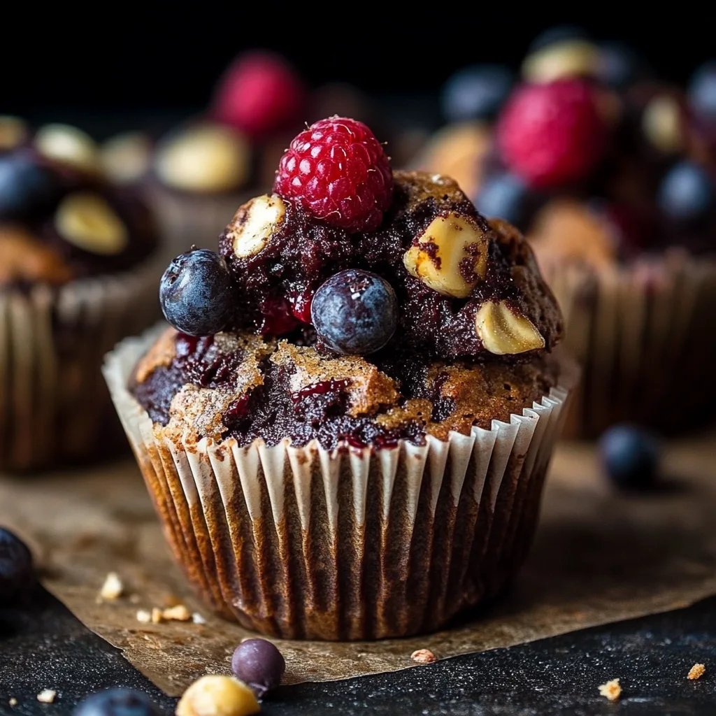 Muffins met pure chocolade, bosbessen en banaan als havermout